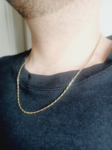 Collier Chaîne maille palmier en or jaune et blanc 18 carats 58 Facettes