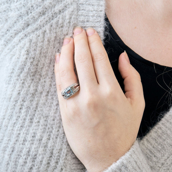 Bague topaze diamants or blanc