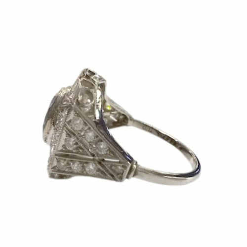 Bague 57 Bague en platine au design Art Déco avec diamants et saphirs 58 Facettes CH39