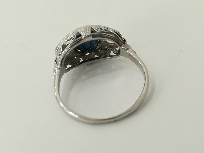 Bague 55 Bague Art Déco Saphir Diamants 58 Facettes