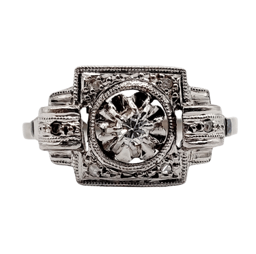 Bague 55.5 Bague Tank Art Déco or blanc, diamants et monture géométrique (circa 1920) 58 Facettes A06221