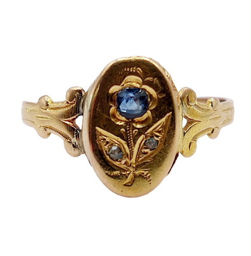 Bague 52.5 Bague art nouveau or rose fleur, saphir et diamants 58 Facettes A05529