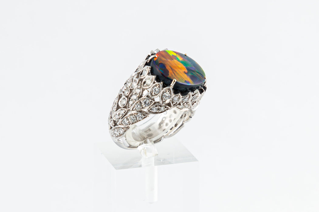 Bague opale noire d'Australie 4.74 cts, mine de Lightning Ridge