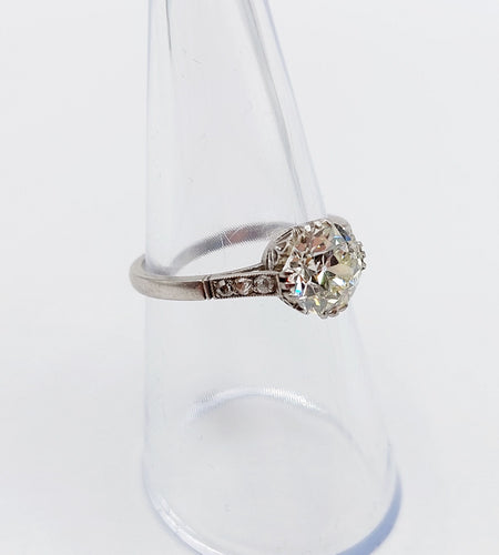 Bague 52.5 Bague solitaire Art déco en platine et diamant taille ancienne 1,40 carat 58 Facettes A06491