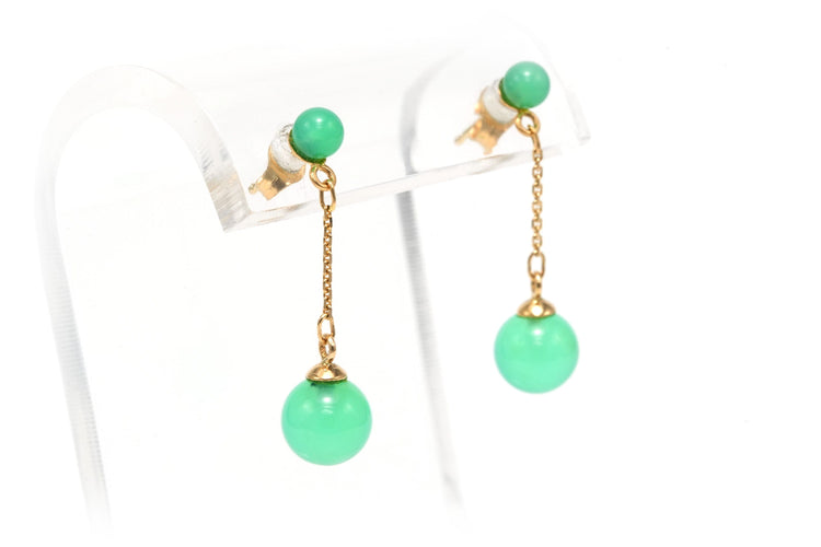 Boucles d'oreilles contemporaines en or jaune 14 carats serties de jade