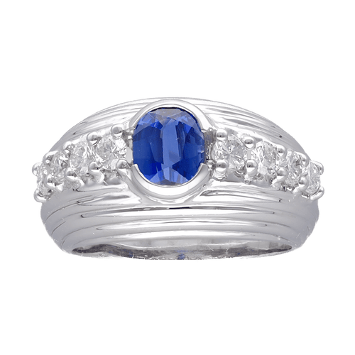 Bague 56-57 Bague en or gris 18K avec saphir de Ceylan 1,38 ct et diamants - Taille 56-57 58 Facettes FB07144