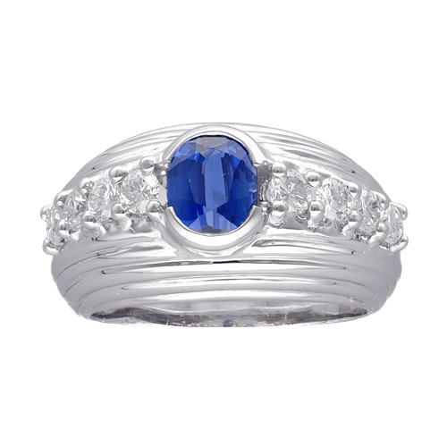 Bague 56-57 Bague en or gris 18K avec saphir de Ceylan 1,38 ct et diamants - Taille 56-57 58 Facettes FB07144