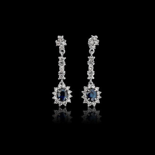Boucles d'oreilles en or blanc, saphir et diamants