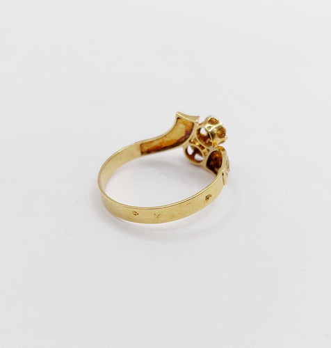 Bague 58.5 Bague toi et moi Art nouveau en or 18k avec perles et feuilles 58 Facettes A06424