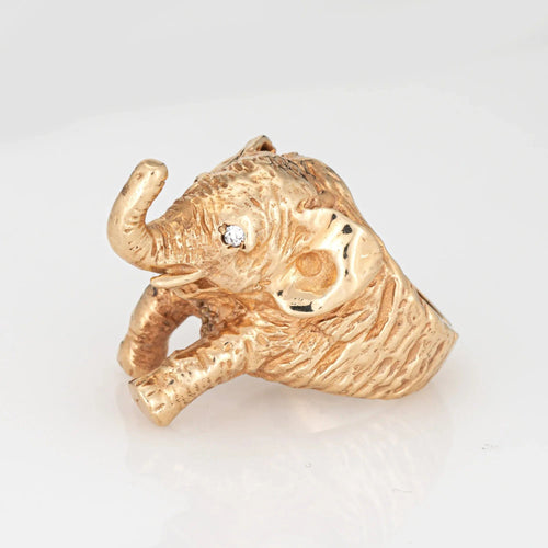 Bague Bague vintage en or jaune 14 carats, motif éléphant, trompe relevée, avec diamants, taille 6,5, bijoux raffinés 58 Facettes G13676