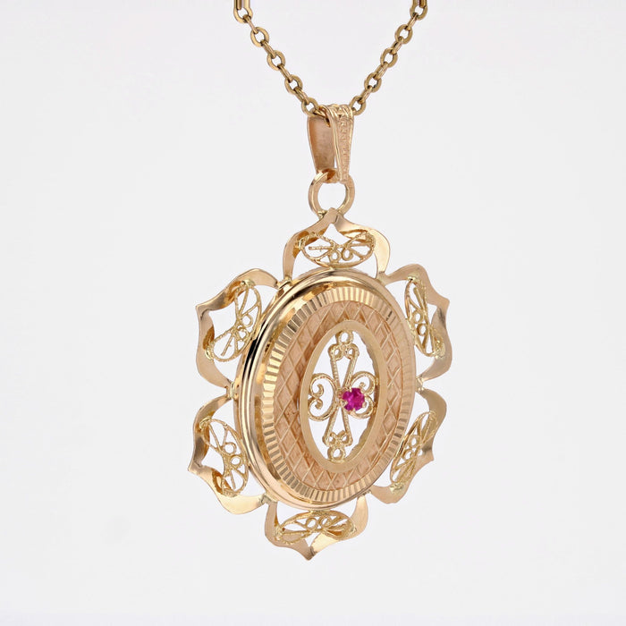 Pendentif vintage rubis de synthèse