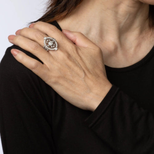 Bague Bague de cocktail en diamant édouardienne antique en platine taille 6 ovale bijoux fins 58 Facettes G13478