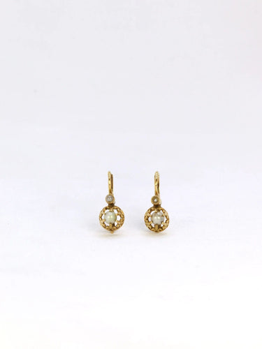 Boucles d'oreilles Dormeuses Napoléon III or perles 58 Facettes J271
