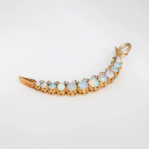 Pendentif Pendentif antique victorien en forme de croissant de lune en or 18 carats avec opale et diamant 58 Facettes G13732