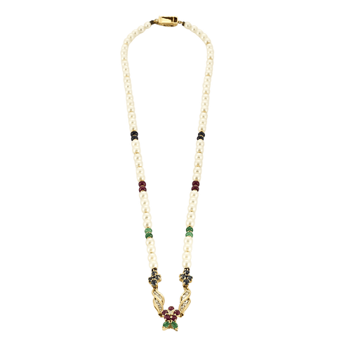 Collier Collier or jaune perles et pierres précieuses 58 Facettes BO/250008