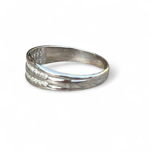 Bague 50 Alliance or blanc double rang diamants 58 Facettes 206