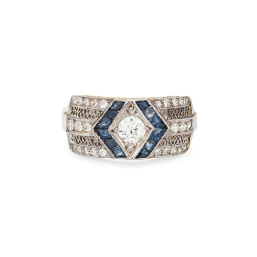 Ring 57 Vintage Art Deco Diamond Sapphire Gold Platinum Ring 58 Facettes G11390