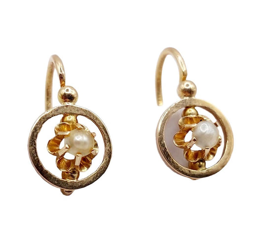 Boucles d'oreilles Dormeuses victoriennes or rose et perles (circa 1890) 58 Facettes A05887