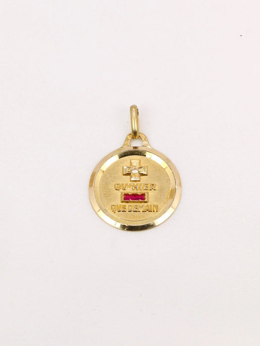 Pendentif AUGIS - Médaille amour ronde or jaune diamant rubis 58 Facettes J513