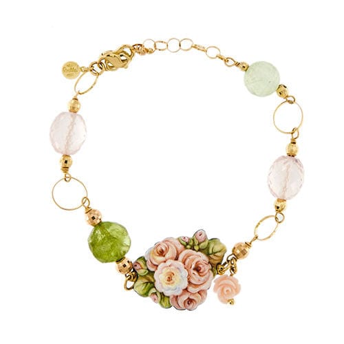 Bracelet avec fleur en émail et pierres précieuses