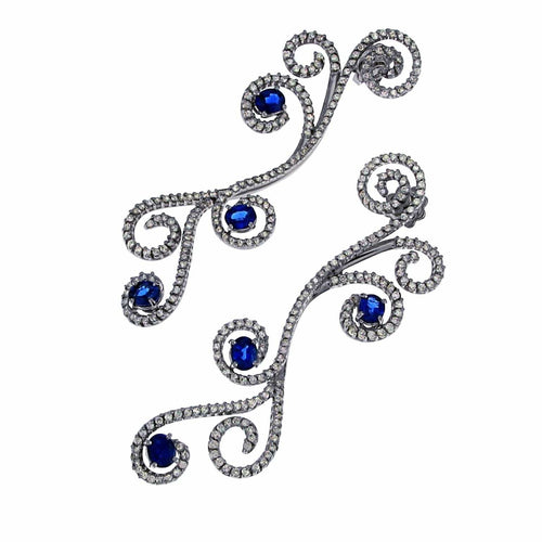 Boucles d'oreilles Boucles d'oreilles en or blanc, saphirs bleus ovales 2,91 carats, diamants naturels 2,53 carats 58 Facettes MG-201798