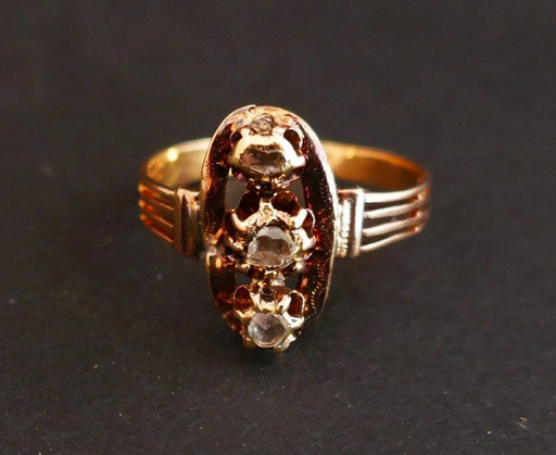 Ring 58 Old Ring set with Diamonds, Rose Gold 58 Facettes