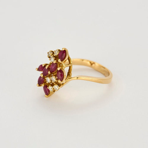 Bague 56 Bague or jaune, rubis et diamants 58 Facettes PAL32242