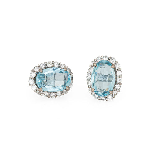 Boucles d'oreilles Boucles d'oreilles en or jaune et aigue-marine, diamants 58 Facettes G14154