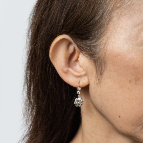 Boucles d'oreilles Boucles d'oreilles pendantes en or 14 carats avec diamants de 2,50 ct et pierres précieuses de style victorien antique 58 Facettes G13932