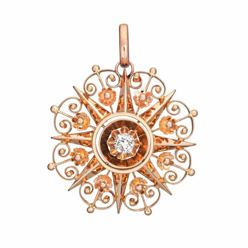 Pendentif Pendentif victorien antique en or rose et diamants, motif étoile 58 Facettes G14080