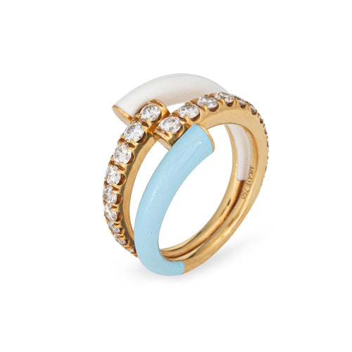 Bague 53 Bague en or jaune et diamants émaillés Melissa Kaye, bijoux fins 58 Facettes G14021