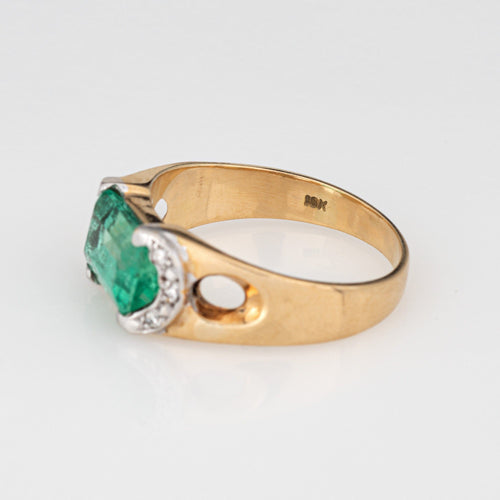 Bague 54 Bague vintage en or jaune et diamants émeraude de 1,75 ct des années 70 58 Facettes G14062