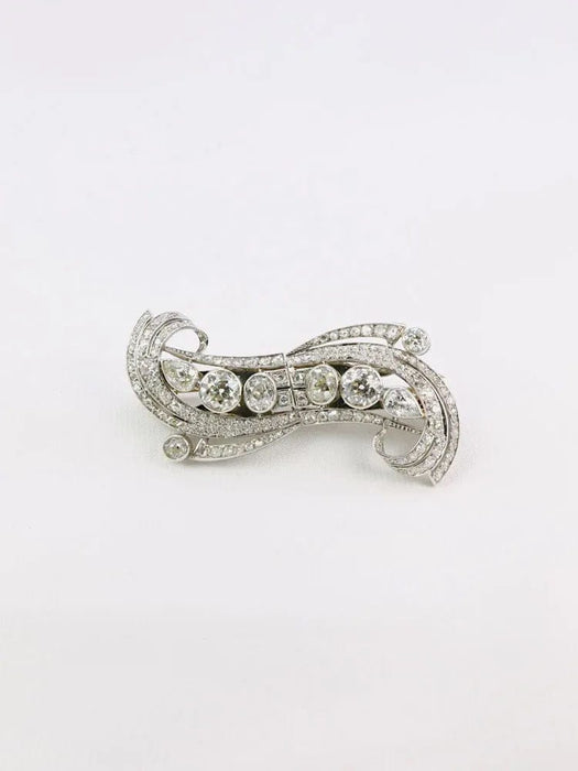 Broche Double Clip Art-Déco platine diamants taille ancienne 58 Facettes 605