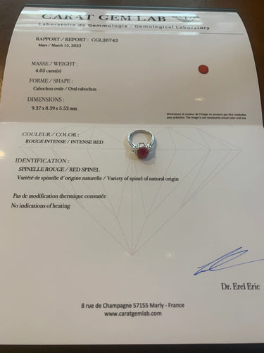 Bague 53 Bague Cabochon Spinelle Birmanie Non Chauffé Diamants Or Gris 58 Facettes B350