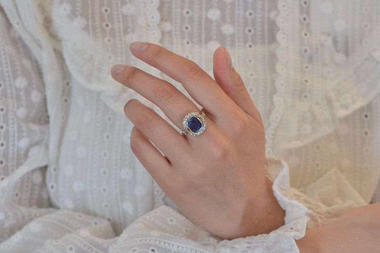 Bague 54 Bague de fiançailles saphir 3,15cts et diamants 58 Facettes 26064-26445