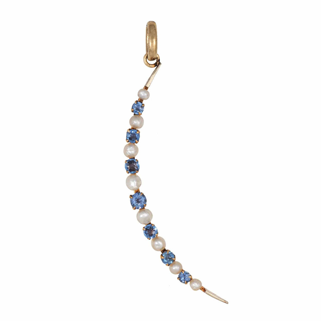 Pendentif Ancien Or Rose 18k - Forme Croissant De Lune Avec Perles Et Pie - Occasion - Perle D’eau Douce