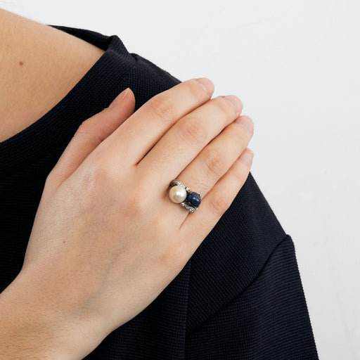 Ring 52 “Toi et Moi” sapphire and pearl ring 58 Facettes