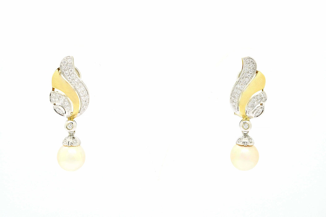 Boucles d'oreilles Boucles d'oreilles en or jaune et blanc avec perles et diamants 58 Facettes