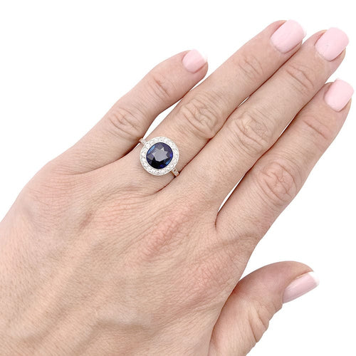 Bague 50 Bague ancienne platine, saphir, diamants. 58 Facettes 33634
