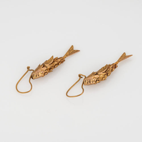 Boucles d'oreilles Boucles d'oreilles vintage en or jaune 14 carats, forme poisson articulé, 2,5 cm, bijoux fins 58 Facettes G13628
