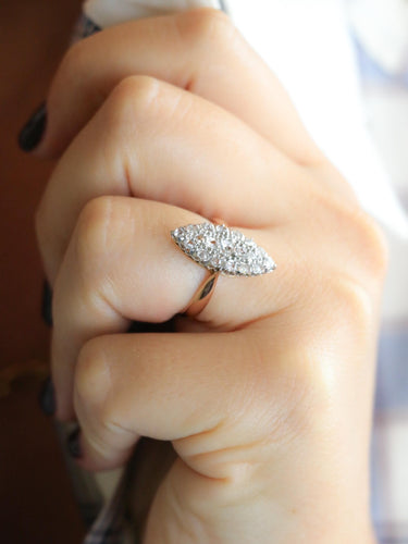 Bague marquise or rose diamants taille rose