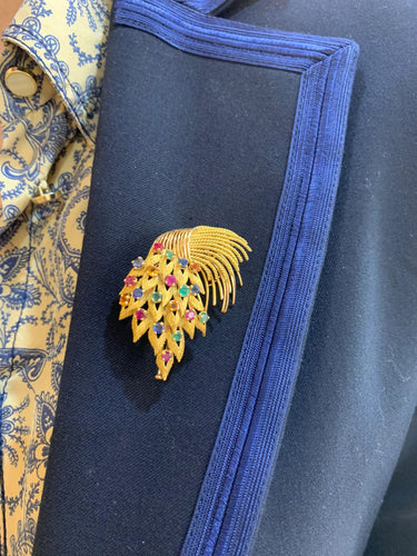 Broche Broche Rétro Feuille Tutti Frutti Or Jaune 18 Carats 58 Facettes BRO60
