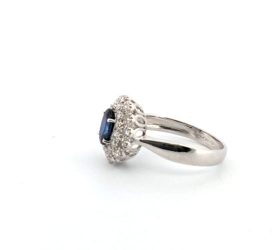 Bague 52 Bague en platine avec saphir central et diamants 58 Facettes