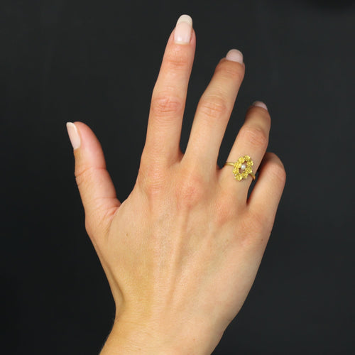 Bague 52 Bague ancienne Art Nouveau fleurs et perle fine 58 Facettes 24-238