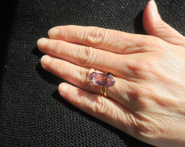 Bague 55 Bague cocktail améthyste rose de France ovale 58 Facettes