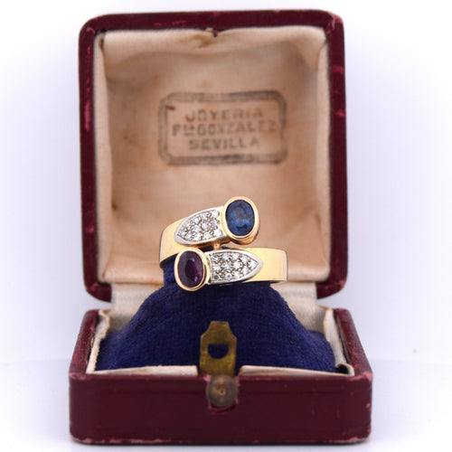 Bague 53 Bague en or jaune avec saphir et rubis 58 Facettes