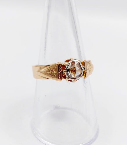 Bague 55 Bague chevalière antique or rose diamant taille rose (circa 1900) 58 Facettes A06285