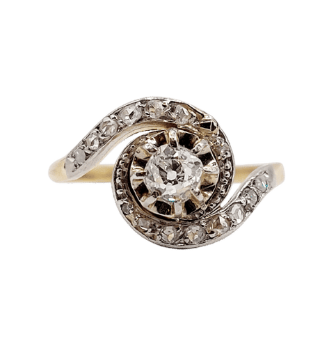 Bague 53 Bague tourbillon antique en or 18k et platine, diamant 0,25 carat et diamants 58 Facettes A06348