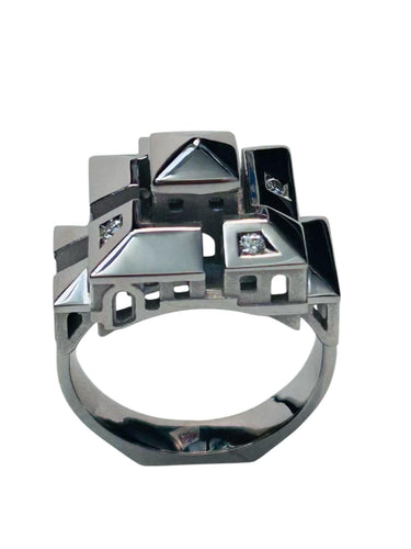 Bague 53 Philippe TOURNAIRE - Bague en or blanc collection Architecture, modèle Cité carrée 58 Facettes 123577.5