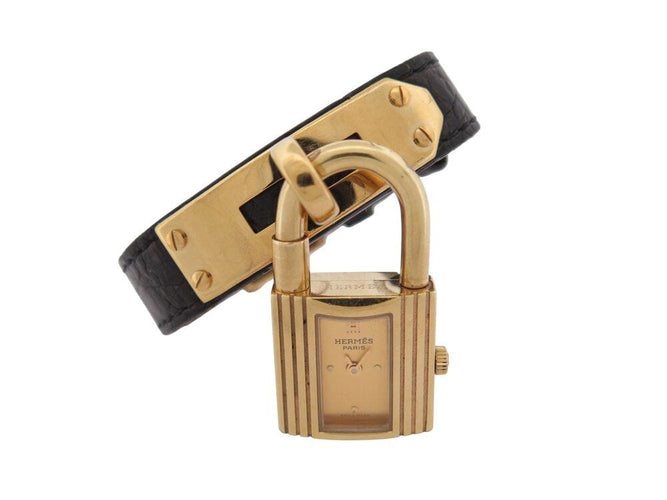 Montre montre vintage HERMES Kelly Mini Cadenas 20 mm plaque or quartz dame 58 Facettes 268902